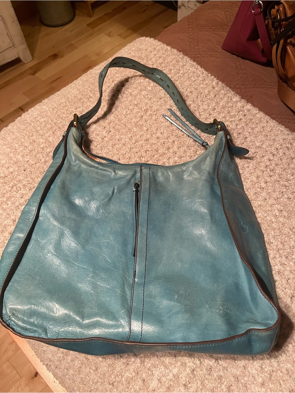 HOBO Teal Leather Hobo Shoulder Bag